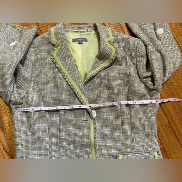 Ann Taylor Womens 10 Tweed Blazer Multi Color Cotton Linen Lined Fringe Buttons - Picture 11 of 12